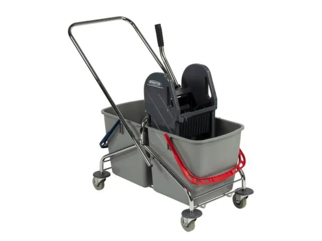 dweilwagen,emmer 2x27l ROOD/BLAUW,mopwringer,frame metaal,4zwenkwielen