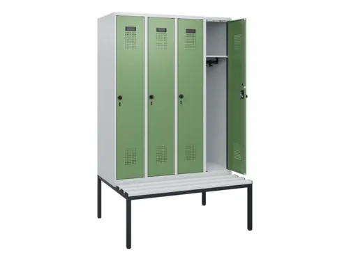 locker met bank,HxBxD 1950x1200x815mm,4vak,vak B 300mm,draaigrendel