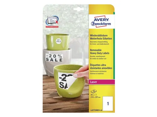 Etiket Avery L4775REV-20 210x297mm wit 20stuks