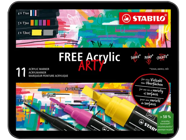 Acrylmarker STABILO Free Acrylic Starter Kit assorti 11 stuks