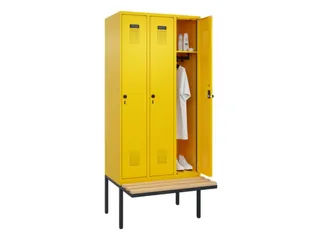 locker met bank,HxBxD 2120x900x815mm,3vak,vak B 300mm,draaigrendel - 1