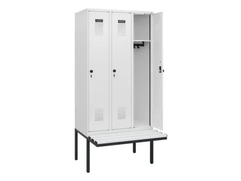 locker met bank,HxBxD 1950x900x815mm,3vak,vak B 300mm,draaigrendel