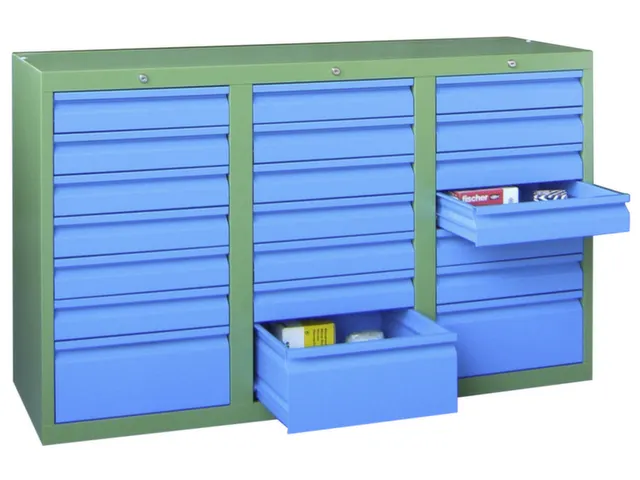 ladekast HxBxD 900x1500x500mm 21laden RAL7035 front RAL5012