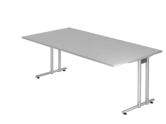 bureau,HxBxD 740x2000x1000mm,blad lichtgrijs,C-voet RAL9006