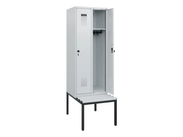 locker met bank,HxBxD 1950x600x815mm,2vak,vak B 300mm,draaigrendel