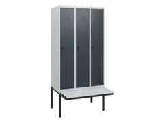 locker met bank,HxBxD 1950x900x815mm,3vak,vak B 300mm,draaigrendel