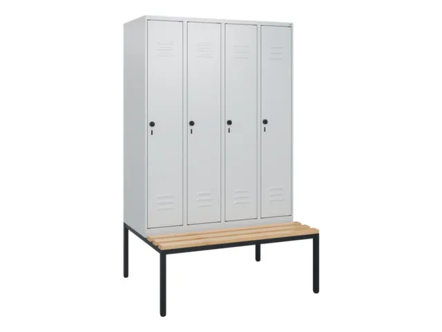 locker met bank,HxBxD 1950x1200x815mm,4vak,vak B 300mm,draaigrendel