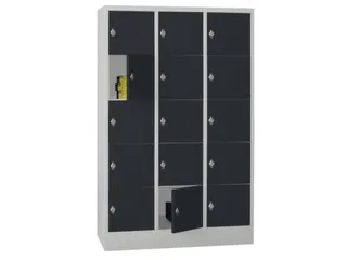lockerkast,HxBxD 1850x1200x500mm,3x5vakken,RAL7035,front RAL7016 - 2