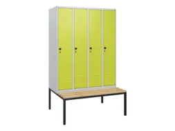 locker met bank,HxBxD 1950x1200x815mm,4vak,vak B 300mm,draaigrendel
