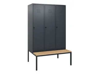 locker met bank,HxBxD 1950x1200x815mm,3vak,vak B 400mm,draaigrendel - 1