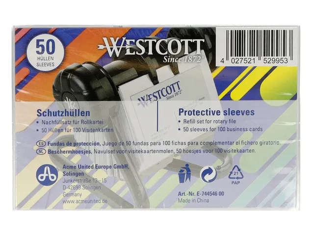Hoezen Westcott tbv Rolodex AC-E744539 50stuks 10,2x1,6x6,8cm