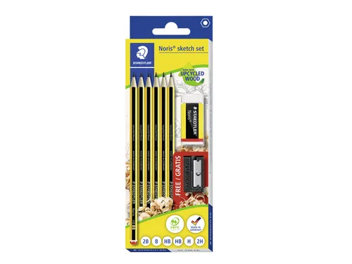 Potlood Staedtler Noris HB blister à 6 stuks met gum en gratis slijpe