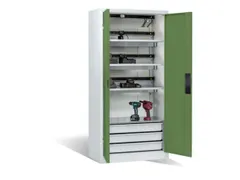 acculaadkast 1950x930x500mm 15stekkerdozen 230V ventilator fr. RAL7035