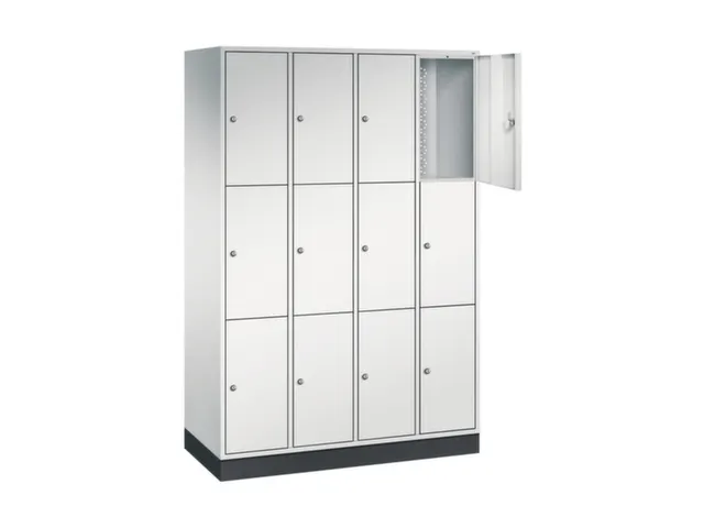 lockerkast,RAL 7035,HxBxD 1950x1220x500mm,4x3vakken,cil.-slot,sokkel