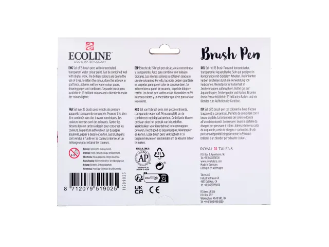 Brushpen Talens Ecoline set à 15 kleuren