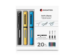 Kalligrafiepen SHEAFFER zwart, blauw,geel maxi penpunt F/M/B