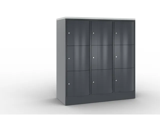 lockerkast cil.slot 1255x1150x540mm 3x3 vakken RAL7021 front RAL7021