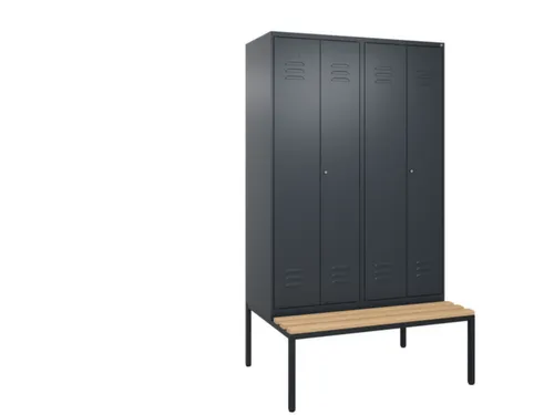 PBM-locker met bank,HxBxD 2120x1200x815mm,4vak,vak B 300mm,cil.-slot
