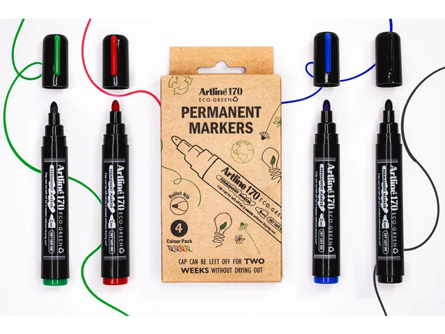 Permanent marker Artline 170 Eco rond Medium Dry Safe assorti 4 stuks