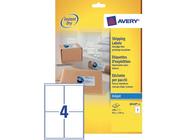 Etiket Avery J8169-25 99.1x139mm Inkjet wit 100 stuks