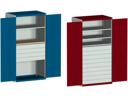 systeemkast 2000x1050x650mm 1 legbord 4 laden RAL7035, front RAL5010