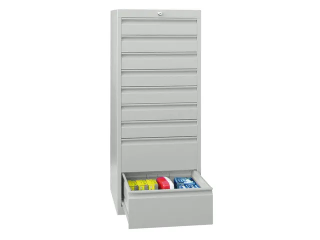 ladekast 1200x500x600mm 9laden cilinderslot RAL7035 front RAL7035