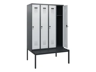 locker met bank,HxBxD 1950x1200x815mm,4vak,vak B 300mm,draaigrendel - 1