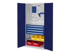 Materiaalkast Geperf. Deuren 1950x1000x600mm 4laden 2legborden Ral5010