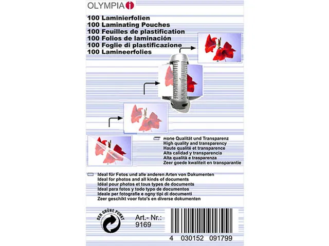 9169 Olympia lamineerhoezen 65x95mm 80 micron visitekaart 100 vel