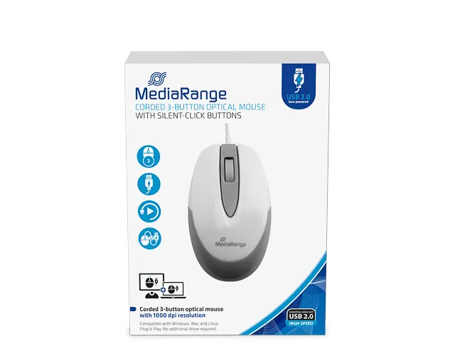 MROS214 Optische muis compact 3 knoppen draadloos Wit Grijs