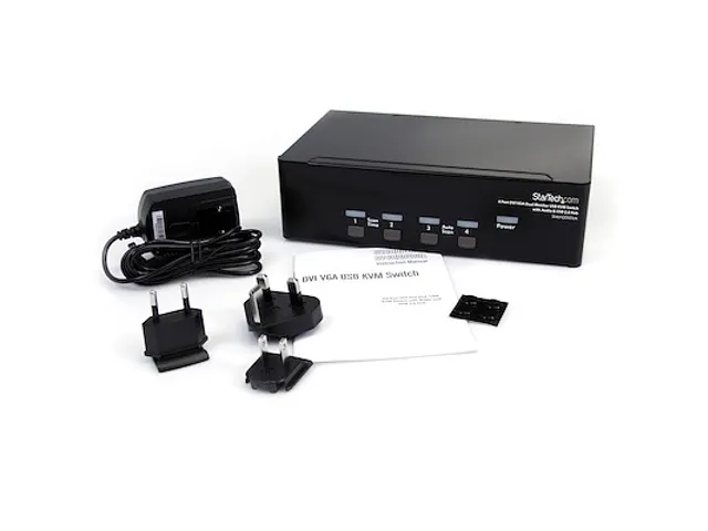 4-poort DVI VGA USB KVM-switch met Audio en USB 2.0-hub