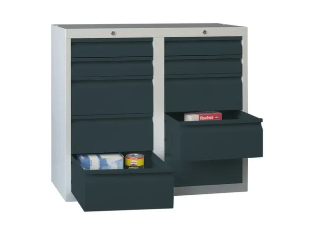 ladekast HxBxD 900x1000x500mm 10laden RAL7035 front RAL7016