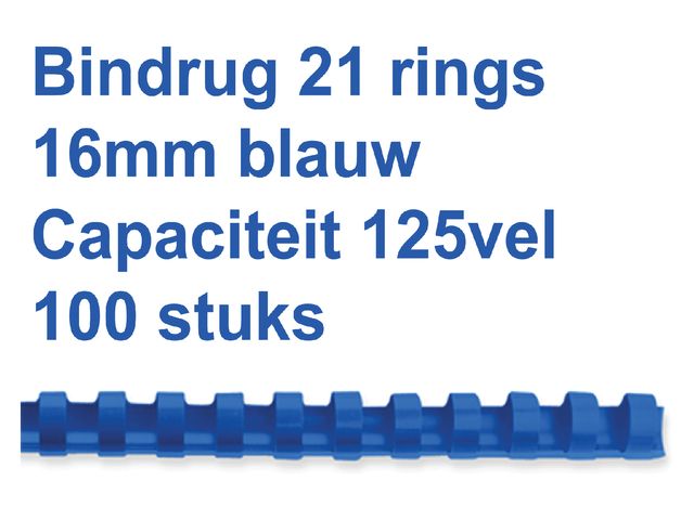 Bindrug Fellowes 16mm 21-rings A4 blauw 100stuks | FellowesInbindmachine.nl