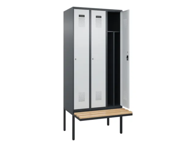 locker met bank,voor scheiding van kleding,HxBxD 2120x900x815mm,3vak