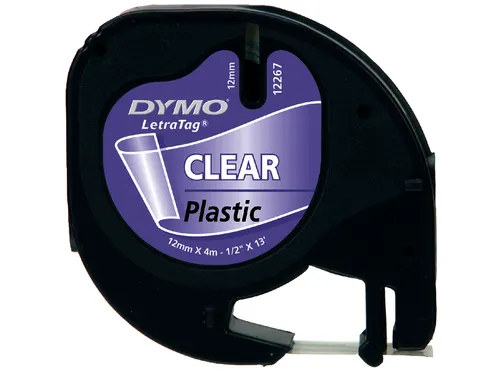 Lettertape Dymo 12267 Letratag 12mm Plastic Zwart Op Transparant
