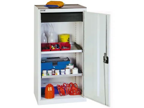 Materiaalkast 1000x500x500mm 2legborden Uitschuifbaar 1lade Ral7035