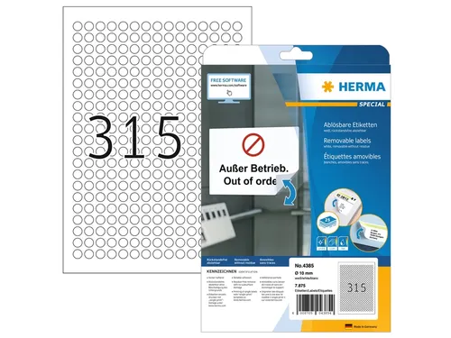 HERMA 4385 Verwijderbare etiketten A4 Rond 10mm Wit 7875 stuks