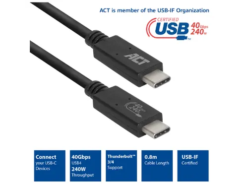 Kabel ACT USB4 40Gbps USB-C USB-IF