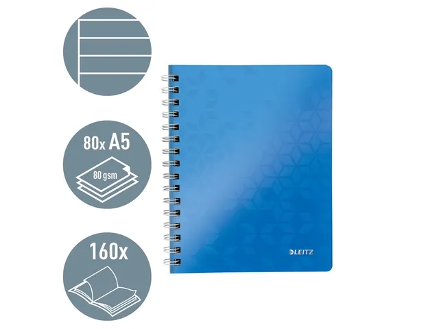 Bloc à spirale Leitz WOW A5 PP ligné bleu
