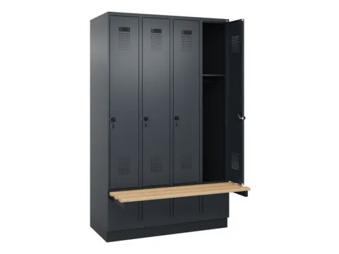 locker met bank,HxBxD 1950x1200x815mm,4vak,vak B 300mm,draaigrendel