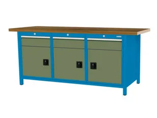 werkbank,HxBxD 860x2000x750mm,onderstel RAL5012,fronten RAL6011 - 3