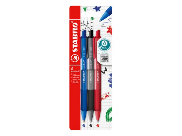 Stylo bille STABILO pointball Colorful Medium assorti blister 3 pièce