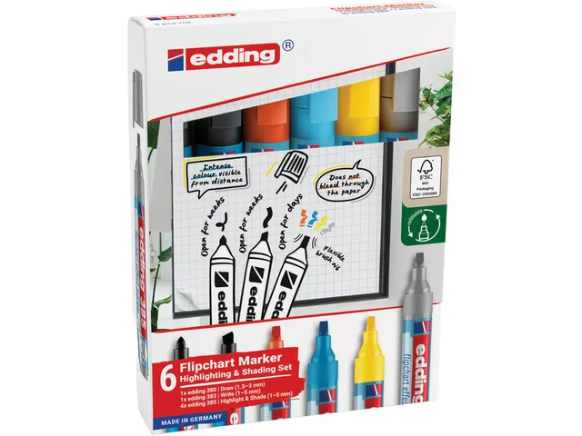 Edding 385 Flipchart effect marker Assorti + 380 en 383 6 stuks