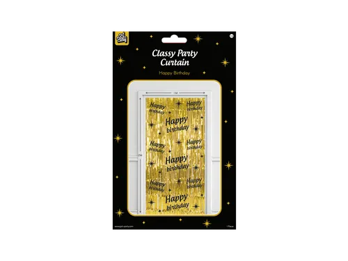 Feestgordijn Classy Party Curtain 'Happy Birthday' Goud-Zwart 1x2m