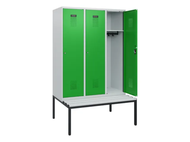 locker met bank,HxBxD 1950x1200x815mm,3vak,vak B 400mm,cilinderslot