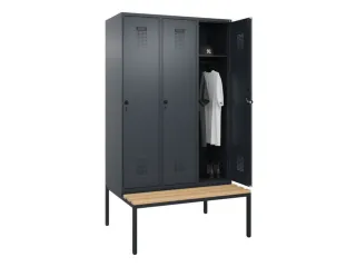 locker met bank,HxBxD 2120x1200x815mm,3vak,vak B 400mm,draaigrendel - 1