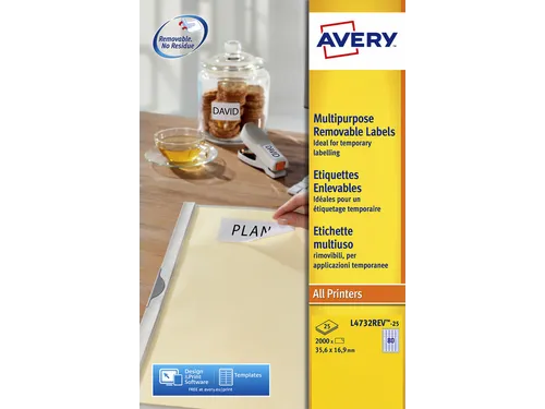 Etiket Avery L4732 Rev-25 35.6X16.9Mm Afneembaar Wit 2000 Stuk