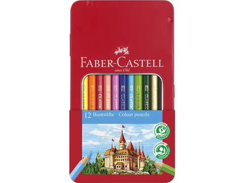 Kleurpotlood Faber-Castell Castle zeskantig metalen etui met 12 stuks