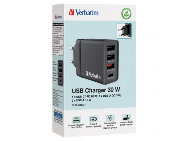 Chr-30Eu Oplader 30W zwart 49700 1x USB-C 1x USB-A 3.0 2x USB-A 10W
