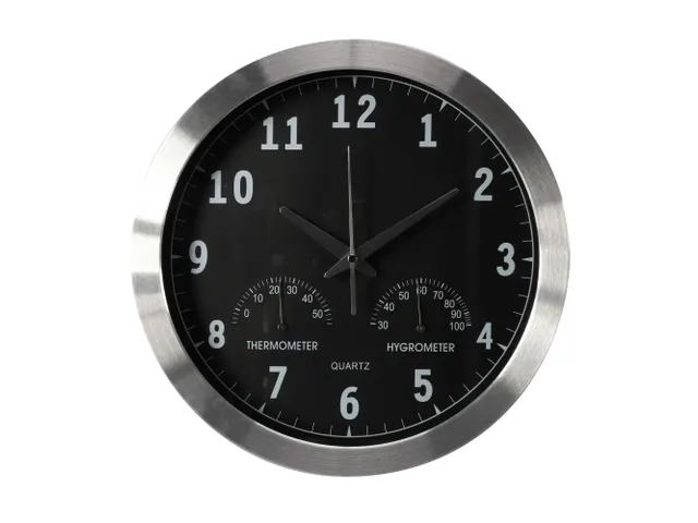 Aluminium Wandklok Met Thermometer & Hygrometer Ø 35,5cm cijfers
